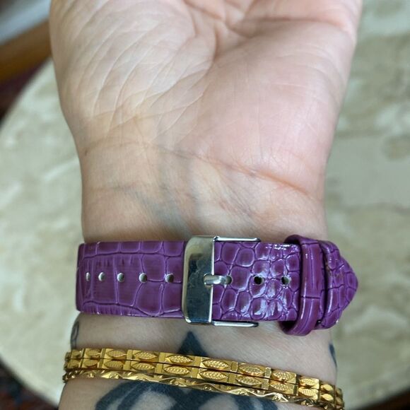 Crystal Embellished Purple & Stainless Steel Quartz Wristwatch - Picture 3 of 7